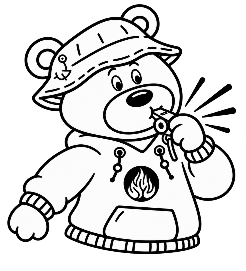 Ben the Bear blowing a whistle